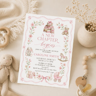 A New Chapter Begins Floral Book Baby Shower Invitation