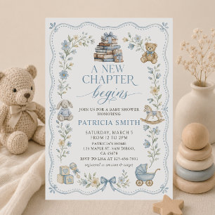 A New Chapter Begins Floral Book Baby Shower Invitation