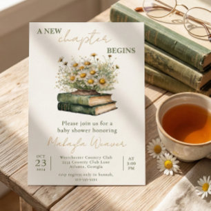 A New Chapter Begins Floral Books Baby Shower Invitation