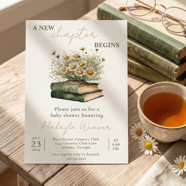 A New Chapter Begins Floral Books Baby Shower Invitation (Creator Uploaded)