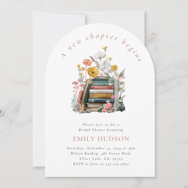 A New Chapter Begins Floral Books Bridal Shower Invitation (Front)