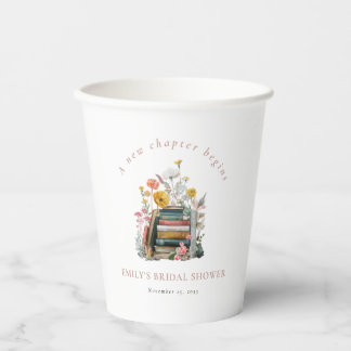 A New Chapter Begins Floral Books Bridal Shower Paper Cups