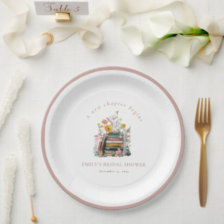 A New Chapter Begins Floral Books Bridal Shower Paper Plate
