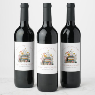 A New Chapter Begins Floral Books Bridal Shower Wine Label