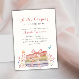 A New Chapter Begins Floral Bow Book Baby Shower Invitation