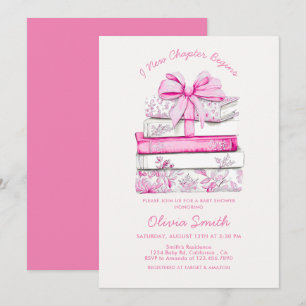 A New Chapter Begins Floral Bow Books Baby Shower Invitation
