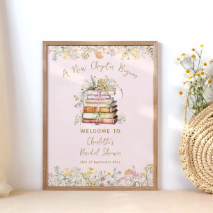 A New Chapter Begins Floral Bridal Shower Welcome Poster