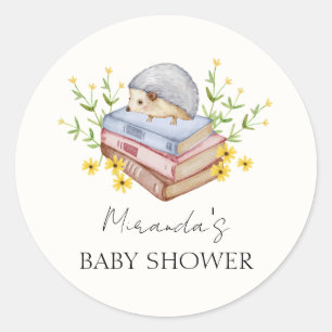A New Chapter Begins Floral Hedgehog Baby Shower  Classic Round Sticker
