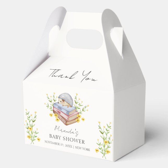 A New Chapter Begins Floral Hedgehog Baby Shower  Favour Box (Front)