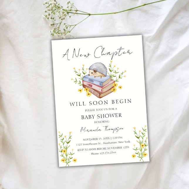A New Chapter Begins Floral Hedgehog Baby Shower Invitation (A New Chapter Begins Floral Hedgehog Baby Shower Invitation)