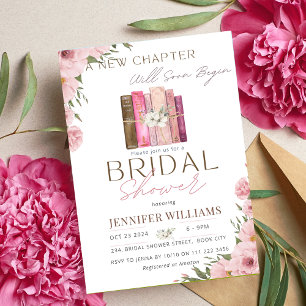 A New Chapter Begins Floral Pink Bridal Shower  Invitation