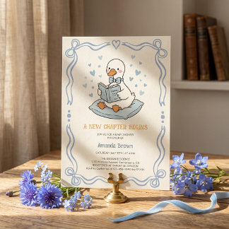 A New Chapter Begins Goose Blue Boy Baby Shower Invitation