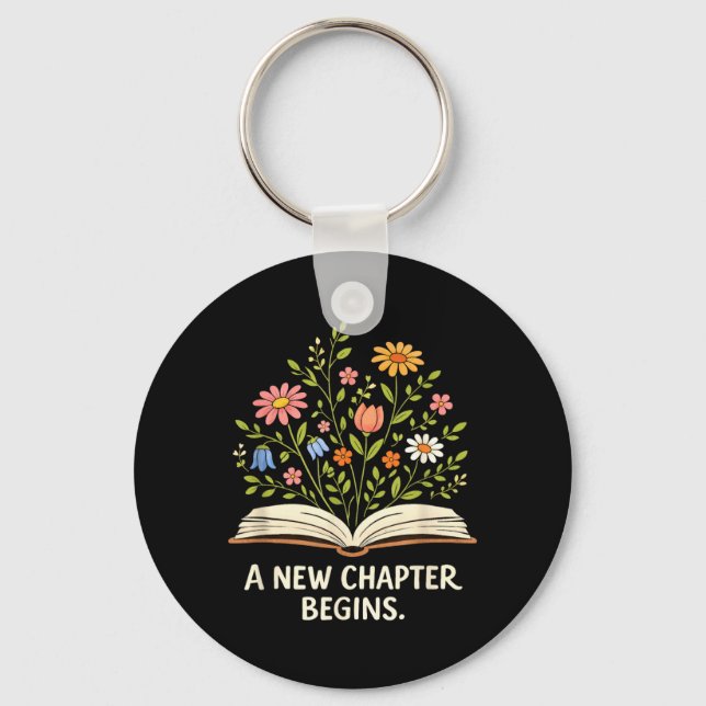A New Chapter Begins Inspiring Readers Library Key Ring (Front)