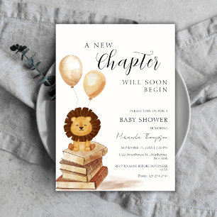 A New Chapter Begins Lion Balloon Baby Shower  Invitation