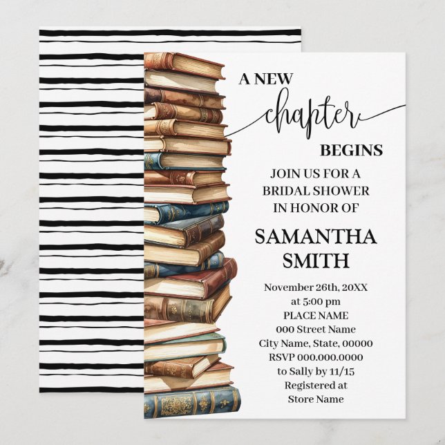 A New Chapter Begins Minimalist Bridal Shower Invitation (Front/Back)