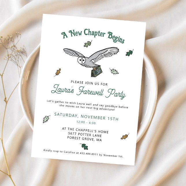 A New Chapter Begins Owl Farewell Party Invitation (Creator Uploaded)