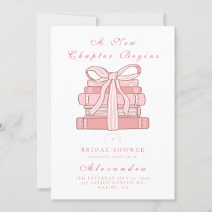 A new chapter begins pink books and bow  invitation