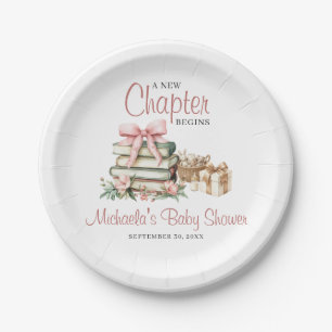 A New Chapter Begins Pink Bow Baby Shower Paper Plate