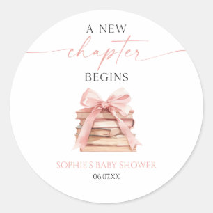 A New Chapter Begins Pink Bow Books Baby Shower Classic Round Sticker