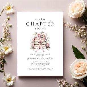 A New Chapter Begins Pink Bow Books Baby Shower Invitation