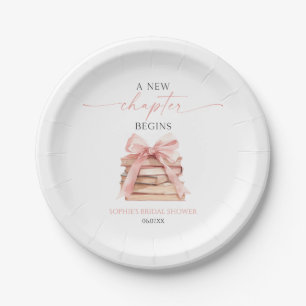 A New Chapter Begins Pink Bow Books Bridal Shower Paper Plate