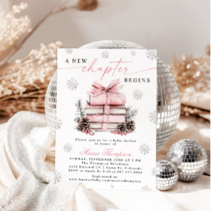 A New Chapter Begins Pink Bow Winter Baby Shower Invitation