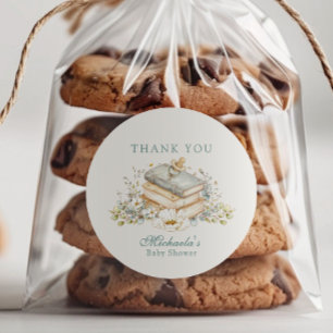 A New Chapter Begins Rustic Book Theme Baby Shower Classic Round Sticker