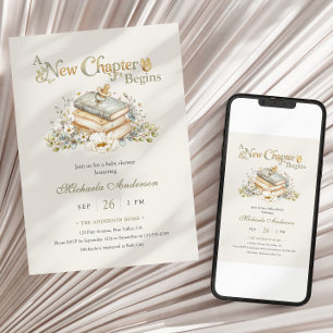 A New Chapter Begins Rustic Book Theme Baby Shower Invitation