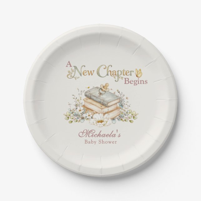 A New Chapter Begins Rustic Book Theme Baby Shower Paper Plate (Front)