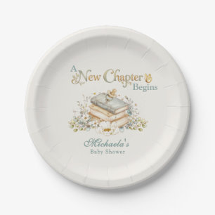 A New Chapter Begins Rustic Book Theme Baby Shower Paper Plate