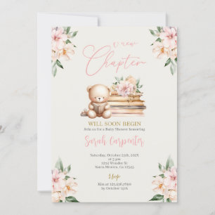 A New Chapter Begins Teddy Bear Baby Shower Girl Invitation