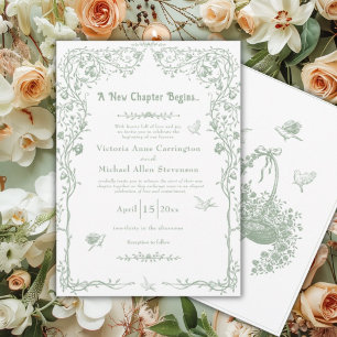 A New Chapter Begins Vintage Elegant Wedding Invitation