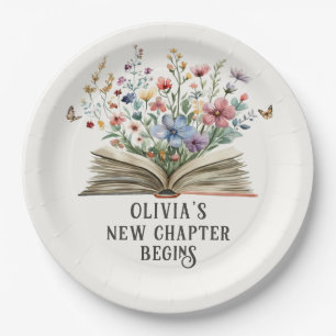 A New Chapter Begins Wildflower Book Baby Shower Paper Plate