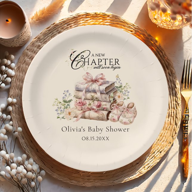 A New Chapter Begins Wildflower Book Baby Shower  Paper Plate (Creator Uploaded)