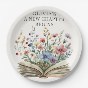 A New Chapter Begins Wildflower Book Baby Shower  Paper Plate