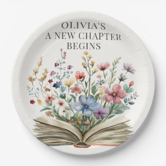 A New Chapter Begins Wildflower Book Baby Shower  Paper Plate