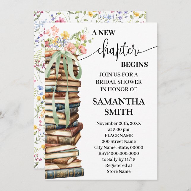 A New Chapter Begins Wildflowers Bridal Shower Invitation (Front/Back)