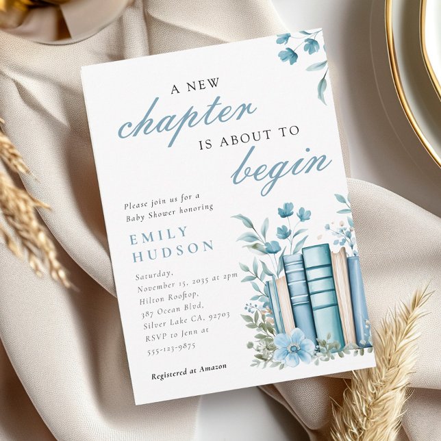 A New Chapter Blue Baby Shower Invitation (Creator Uploaded)