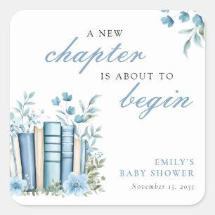 A New Chapter Blue Baby Shower Square Sticker