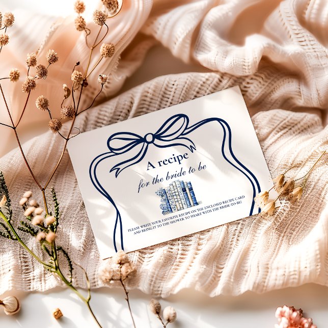 A New Chapter Blue Bow Bridal Shower Recipe Enclosure Card (Creator Uploaded)