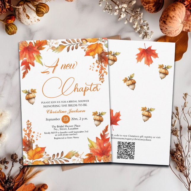 A new Chapter Boho Floral QR Code Bridal Shower  Invitation (Creator Uploaded)