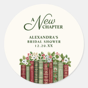 A New Chapter Christmas Book Themed Bridal Shower Classic Round Sticker