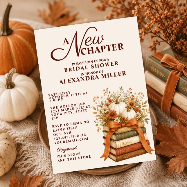 A New Chapter Fall Pumpkin Books Bridal Shower Invitation (Creator Uploaded)