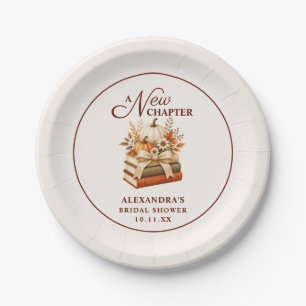 A New Chapter Fall Pumpkin Books Bridal Shower Paper Plate