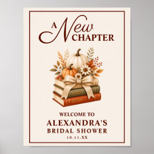 A New Chapter Fall Pumpkin Books Bridal Shower Poster