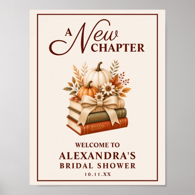 A New Chapter Fall Pumpkin Books Bridal Shower Poster (Front)