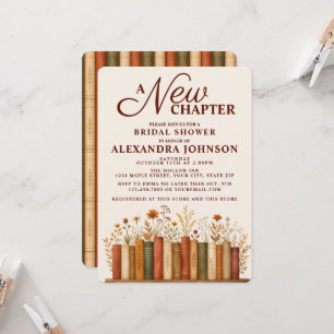 A New Chapter Fall Wildflowers Books Bridal Shower Invitation