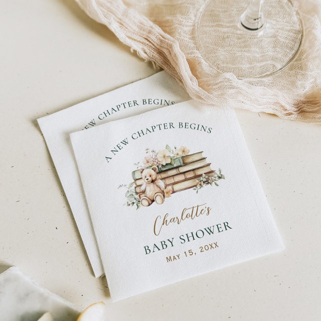 A New Chapter Floral Book Themed Baby Shower Napkin (Creator Uploaded)