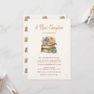 A New Chapter is Coming, Books With Flowers Invitation