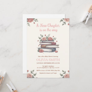 A New Chapter is On The Way, Books With Flowers Invitation